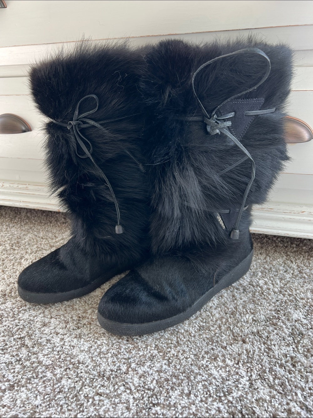 Tecnica Women's Black Leather Goat Fur Boots In Black Size 39EU/8US